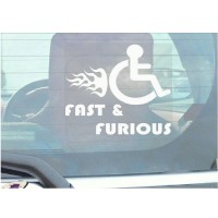Funny Joke-Fast and Furious-Disabled Car,Van Sticker-Disability Mobility Sign Window Sticker for Truck,Vehicle,Self Adhesive Vinyl Sign Handicapped Logo 